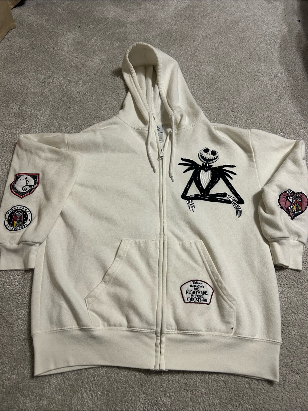 The Nightmare Before Christmas Jack Skellington Ivory Hoodie size M unisex
